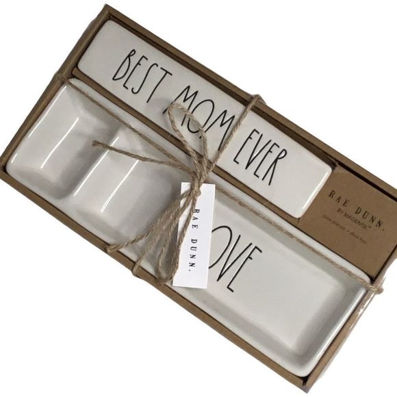 RAE DUNN PORCELAIN PLAQUE & TRAY “BEST MOM EVER” WORDED SET OF TWO NEW IN NOX - Picture 5 of 8